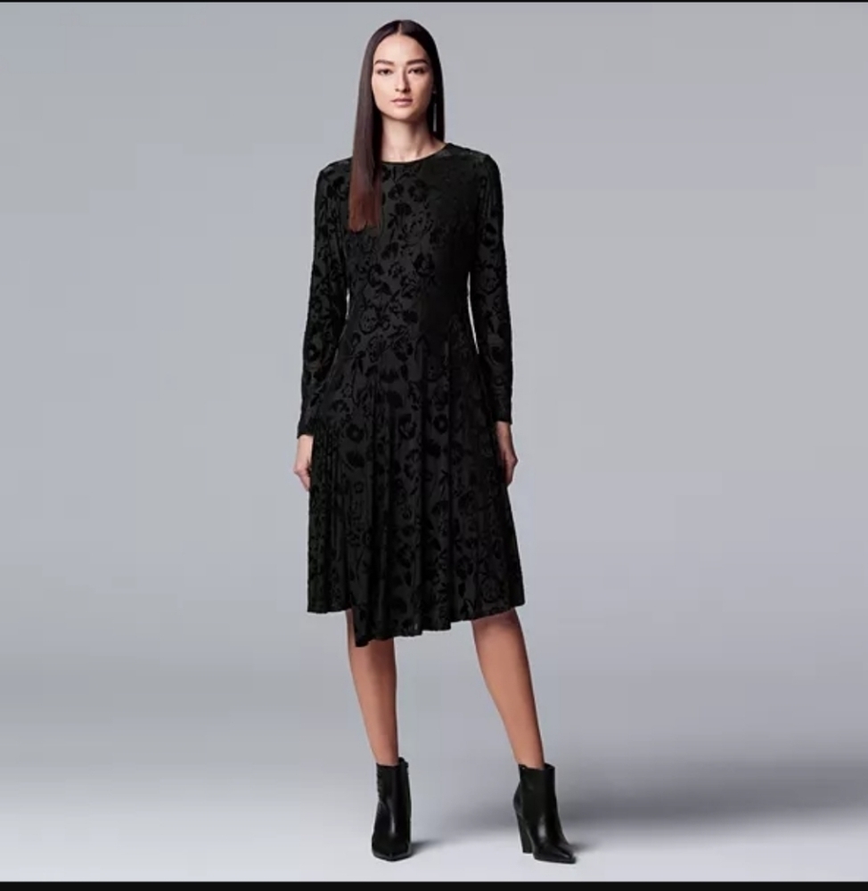 Simply Vera Wang Flocked Velvet Dress Size XS